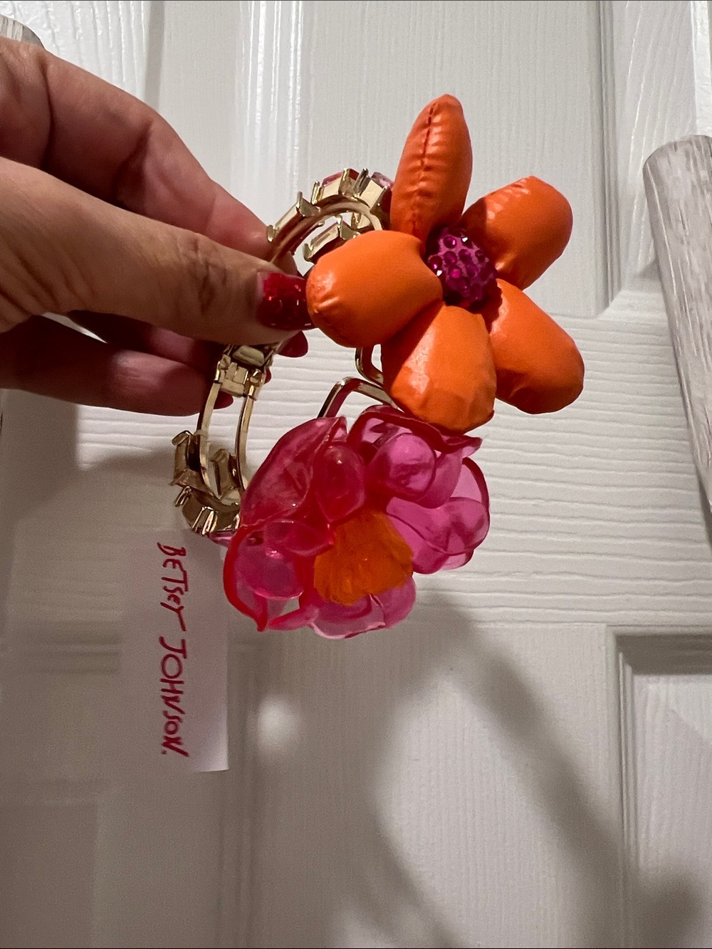 Betsey Johnson Gold-Tone Bracelet with Orange and Pink Floral Charms